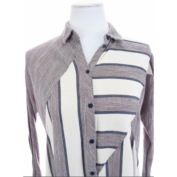 Topshop Striped Side Slits Tunic Button Up Front Shirt Womens Sz 4 Small - Picture 5 of 13